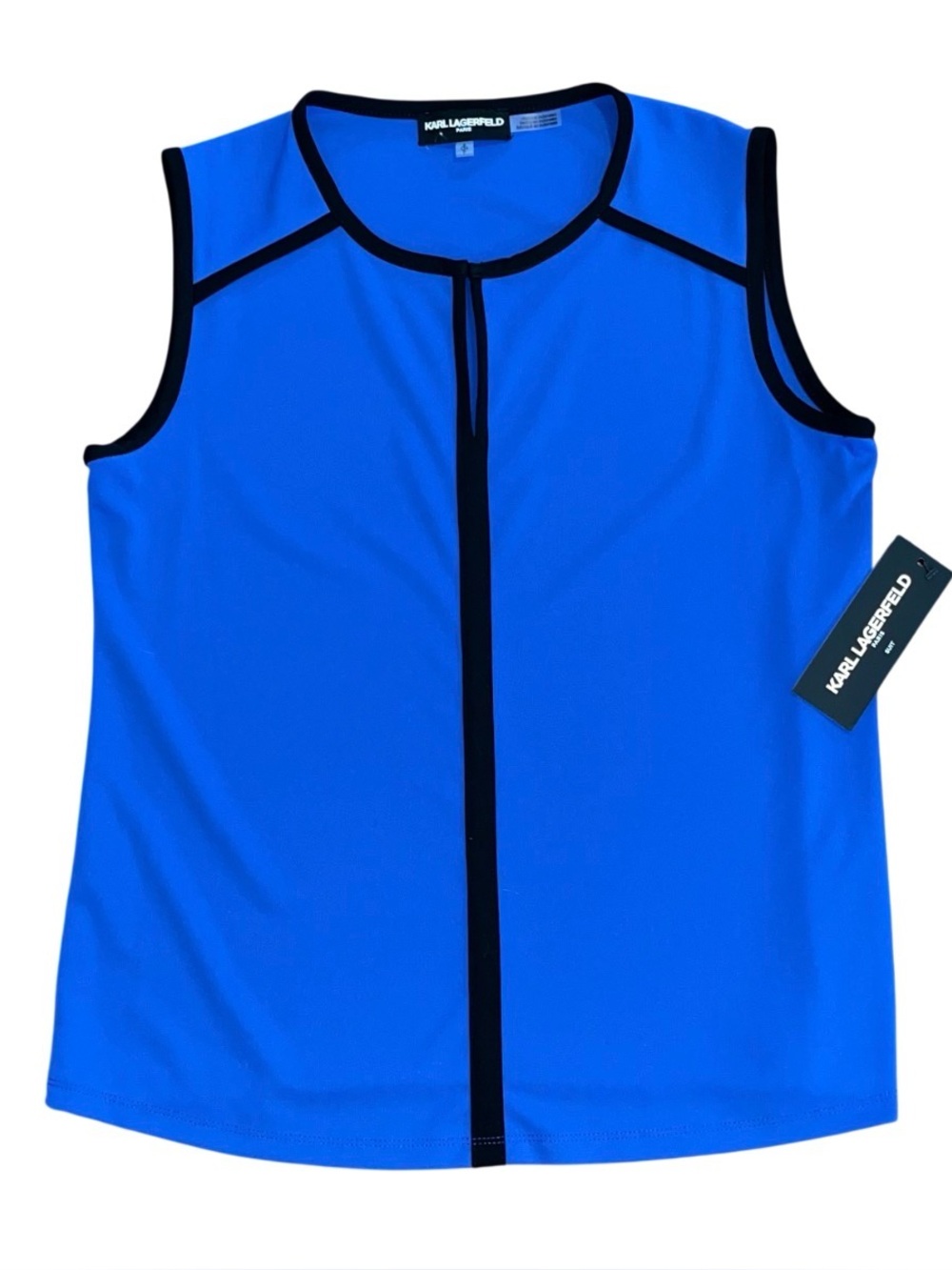 Karl Lagerfeld Paris Suit Blue Black Sleeveless Top Blouse NWT Small Shell